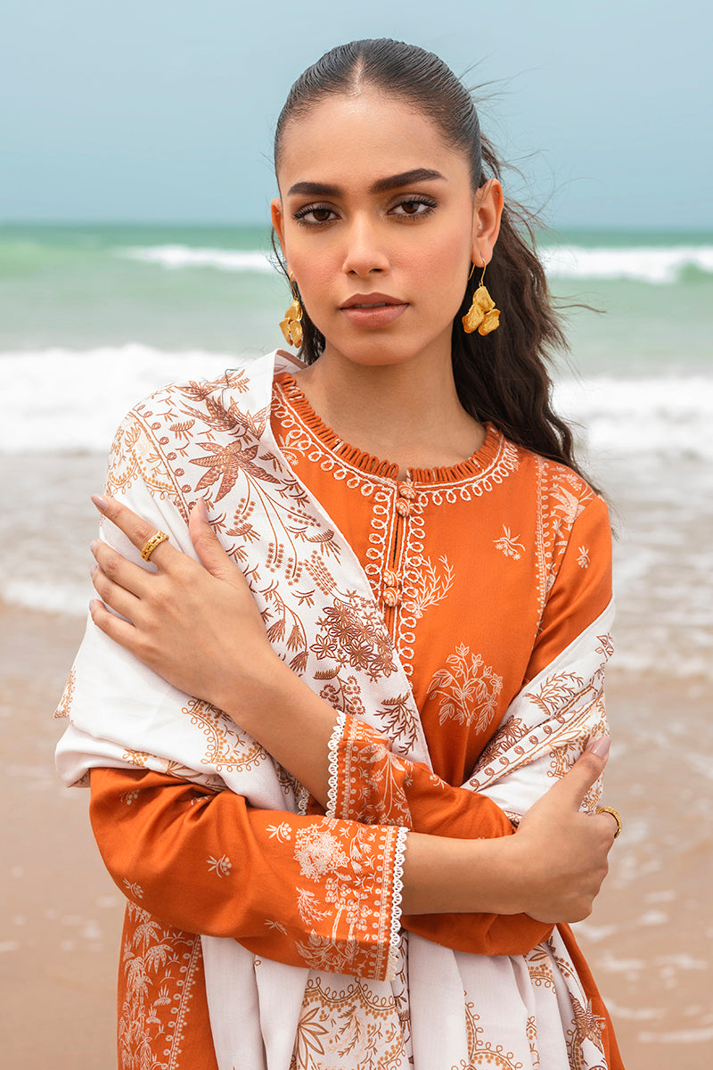 RUST AURA-3PC SATIN PRINTED SUIT