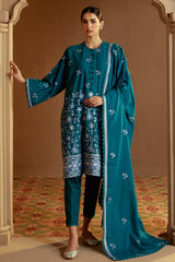 TURQUOISE MEADOW-3 PC KHADDAR EMBROIDERED SUIT