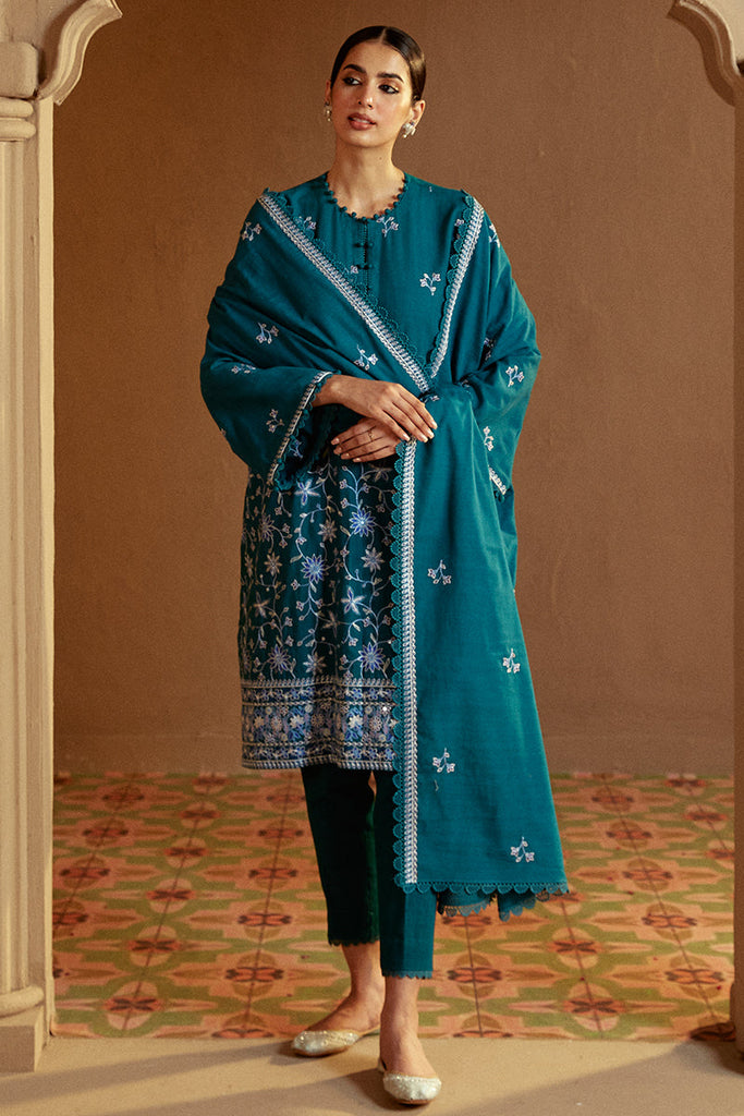 TURQUOISE MEADOW-3 PC KHADDAR EMBROIDERED SUIT