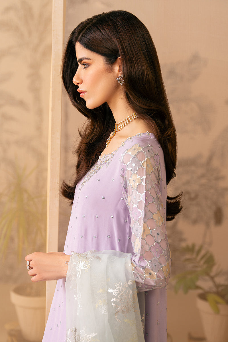 LILAC LUSTER-4 PIECE EMBROIDERED CHIFFON SUIT