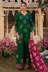 OPULENT GREEN-3 PIECE EMBROIDERED JACQUARD SUIT