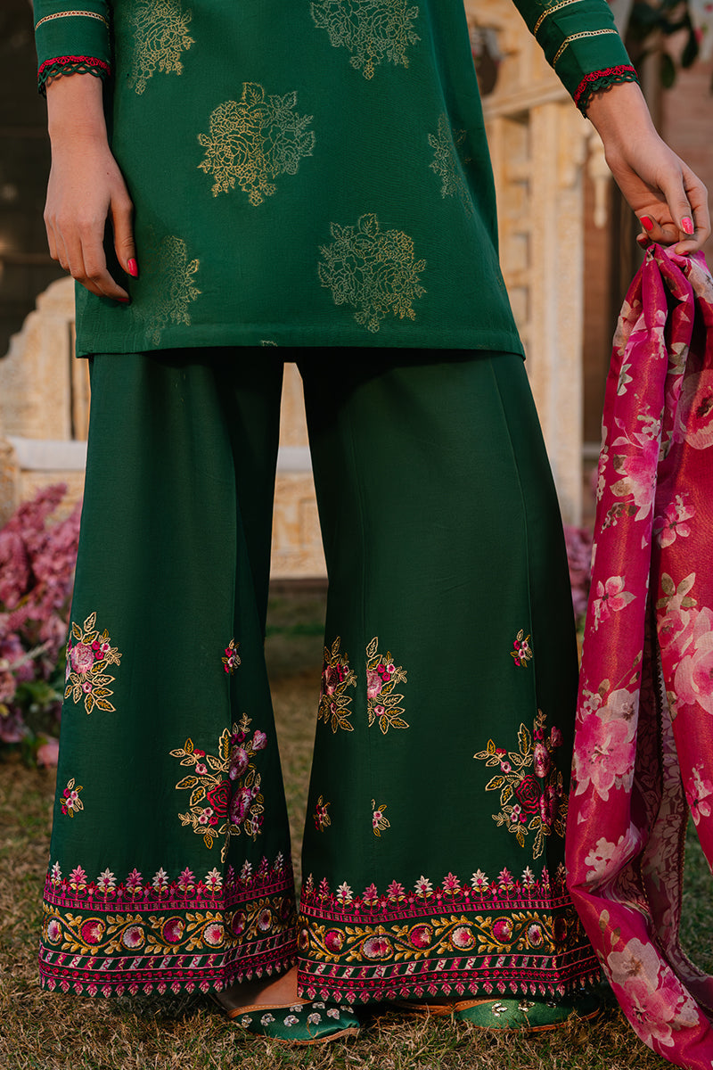 OPULENT GREEN-3 PIECE EMBROIDERED JACQUARD SUIT