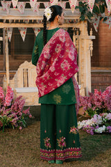 OPULENT GREEN-3 PIECE EMBROIDERED JACQUARD SUIT