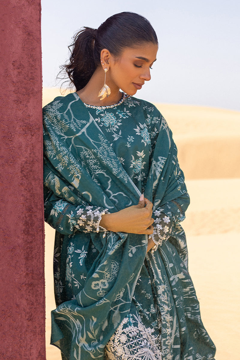 TEAL SERENITY-3 PIECE PRINTED LAWN SUIT