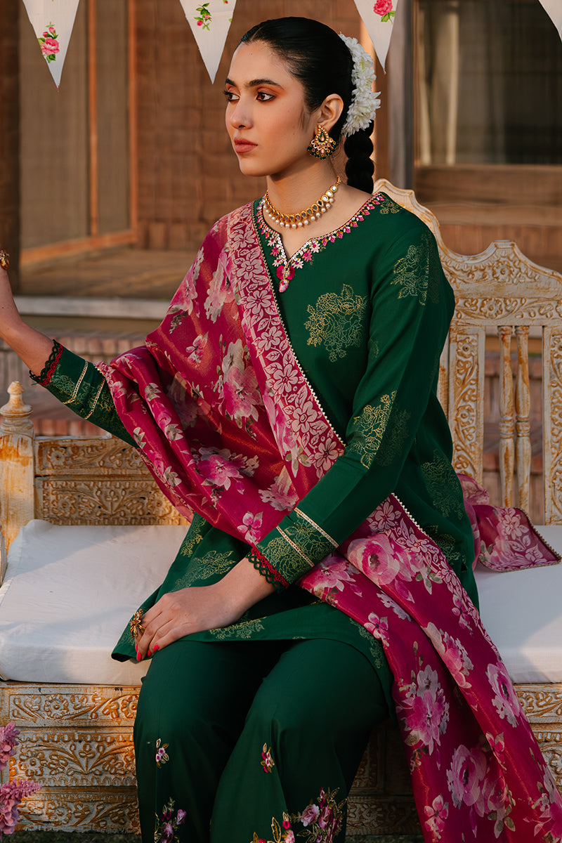 OPULENT GREEN-3 PIECE EMBROIDERED JACQUARD SUIT