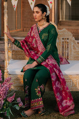 OPULENT GREEN-3 PIECE EMBROIDERED JACQUARD SUIT