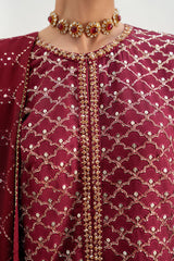 CRIMSON CASCADE-3PC CHIFFON EMBROIDERED PRET