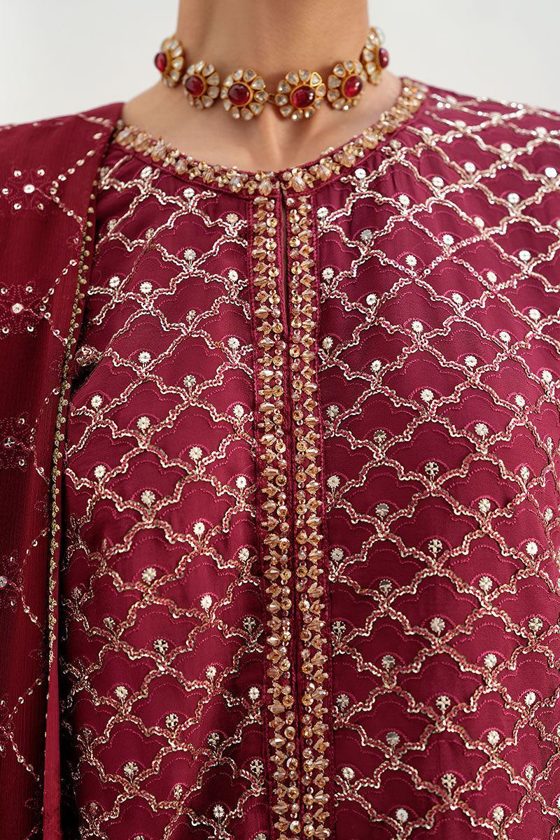 CRIMSON CASCADE-3PC CHIFFON EMBROIDERED PRET