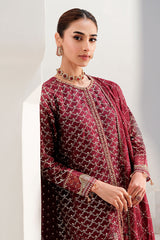 CRIMSON CASCADE-3PC CHIFFON EMBROIDERED PRET