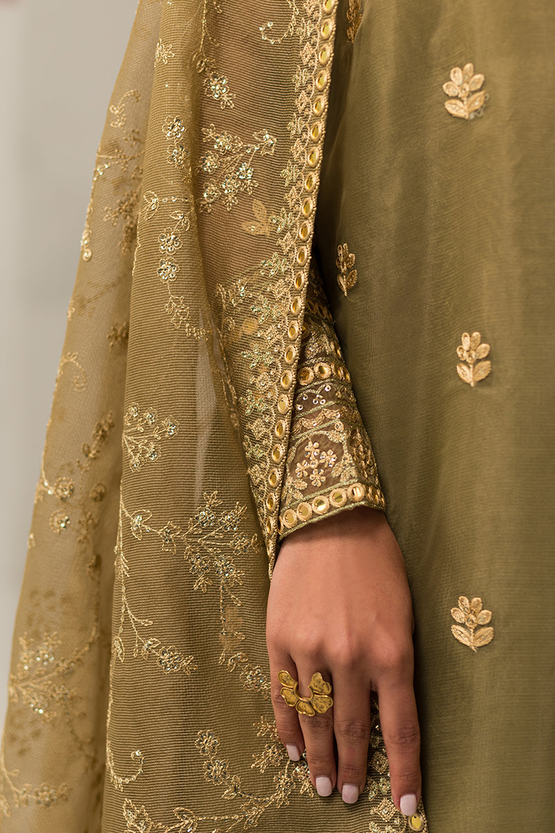 OLIVE GLEAM-4 PIECE EMBROIDERED ORGANZA SUIT