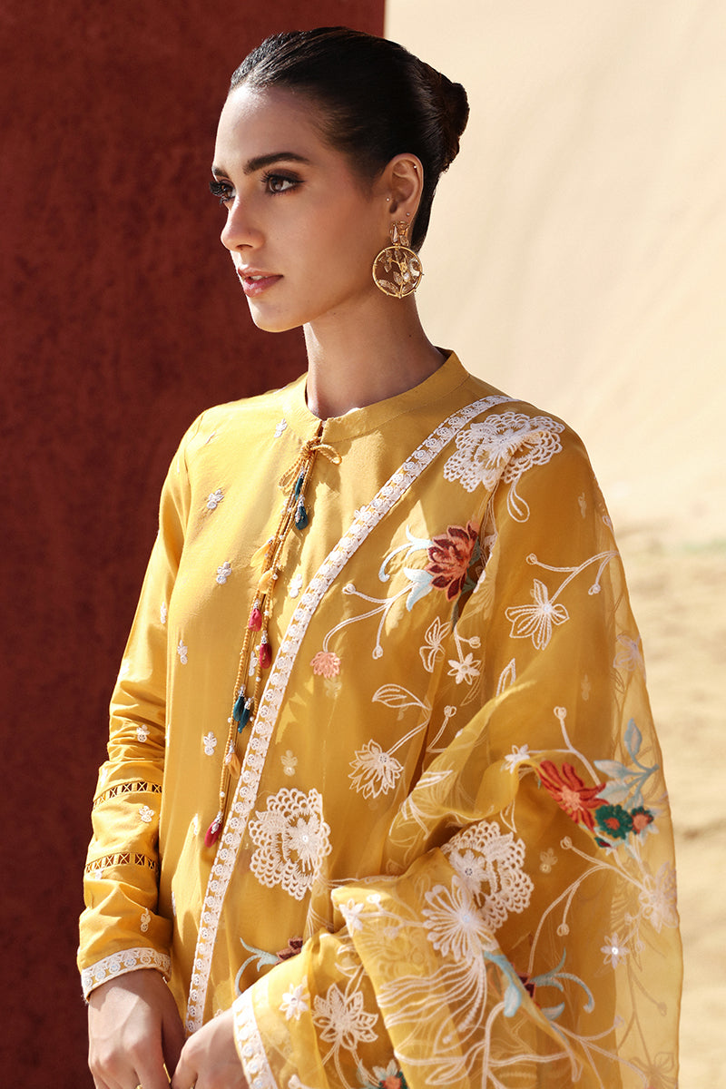 MAIZE OCHRE-STITCH 3PC: LAWN EMBROIDERED SUIT