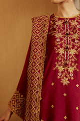 REGAL ROSEWOOD-3 PC LINEN EMBROIDERED SUIT