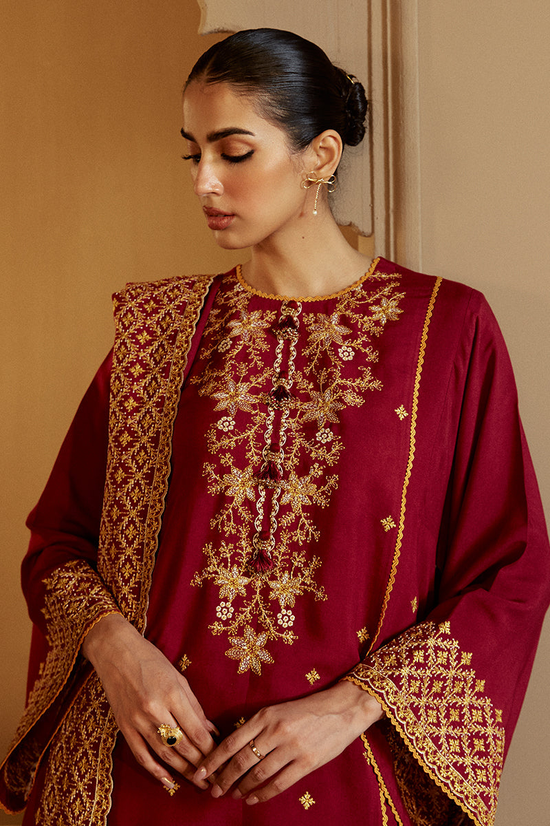 REGAL ROSEWOOD-3 PC LINEN EMBROIDERED SUIT