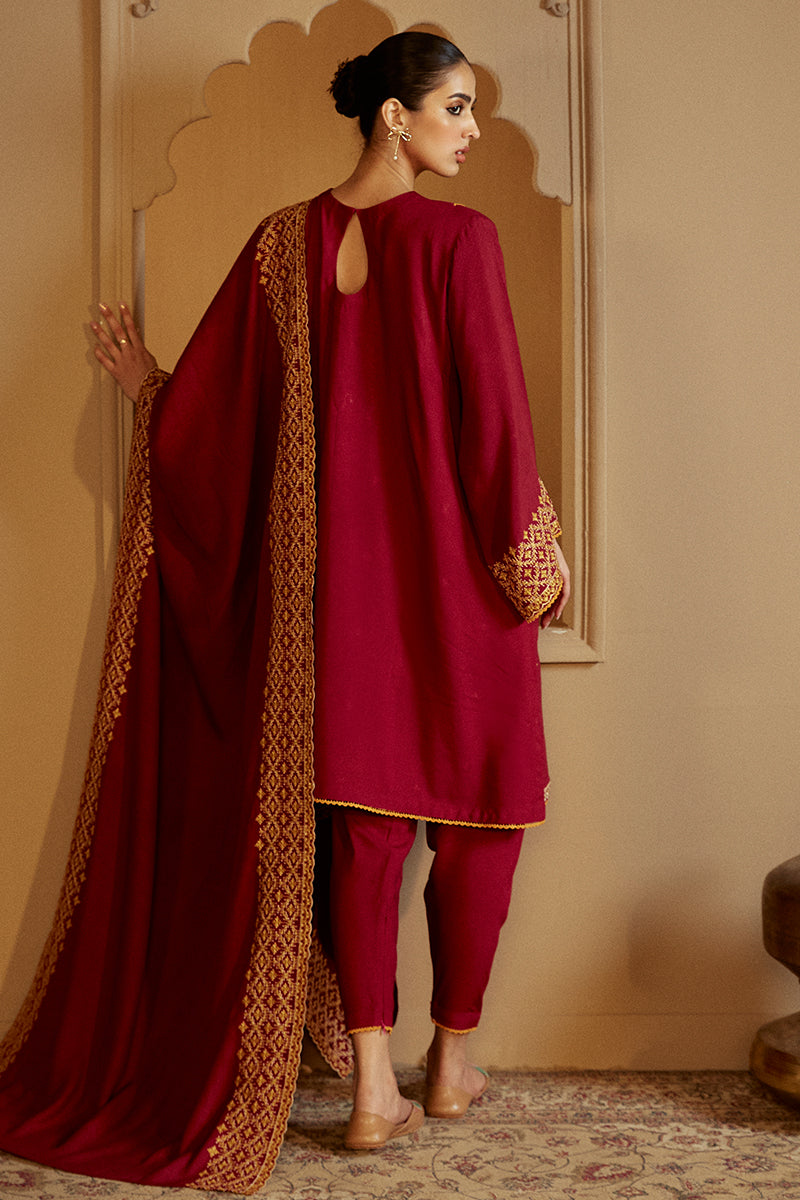 REGAL ROSEWOOD-3 PC LINEN EMBROIDERED SUIT