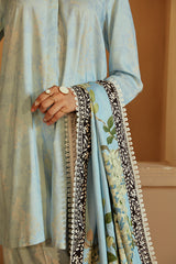 AZURE WISTERIA-3 PC LINEN EMBROIDERED SUIT