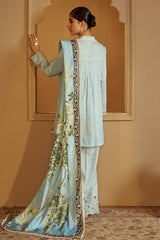 AZURE WISTERIA-3 PC LINEN EMBROIDERED SUIT