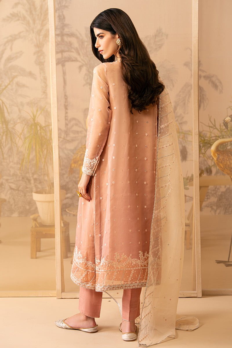 CORAL CASCADE-4 PIECE EMBROIDERED ORGANZA SUIT