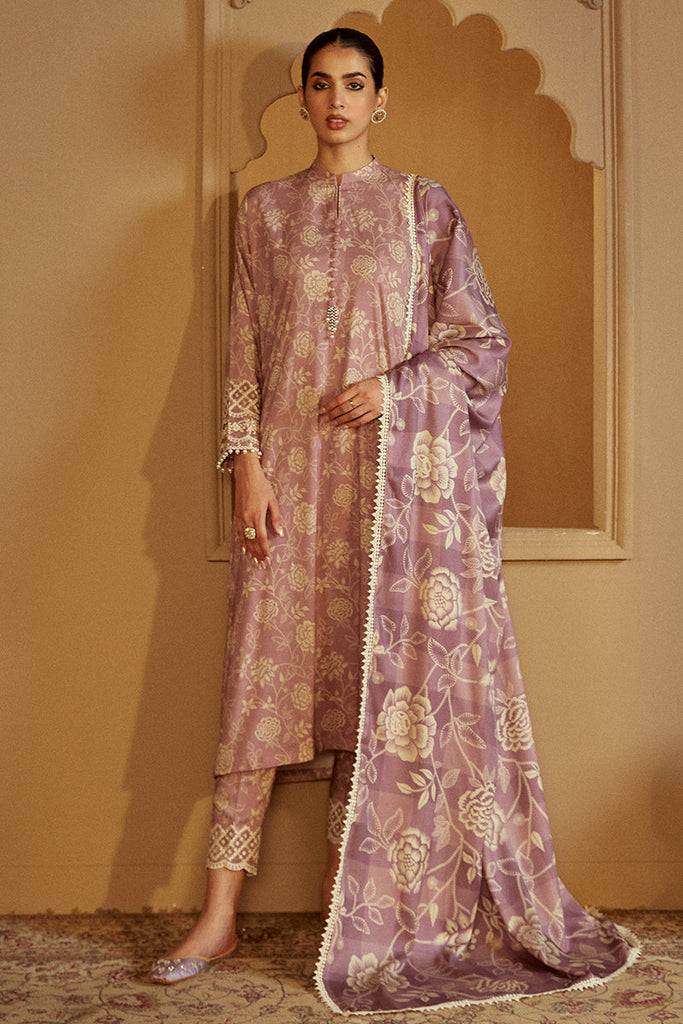 DUSKY PURPLE-3 PC LINEN EMBROIDERED SUIT