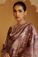 DUSKY PURPLE-3 PC LINEN EMBROIDERED SUIT