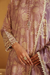 DUSKY PURPLE-3 PC LINEN EMBROIDERED SUIT