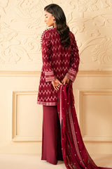 BURGUNDY BLISS-4 PIECE EMBROIDERED CHIFFON SUIT