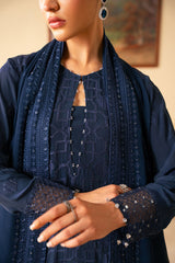 INDIGO BLUE-4 PIECE EMBROIDERED CHIFFON SUIT