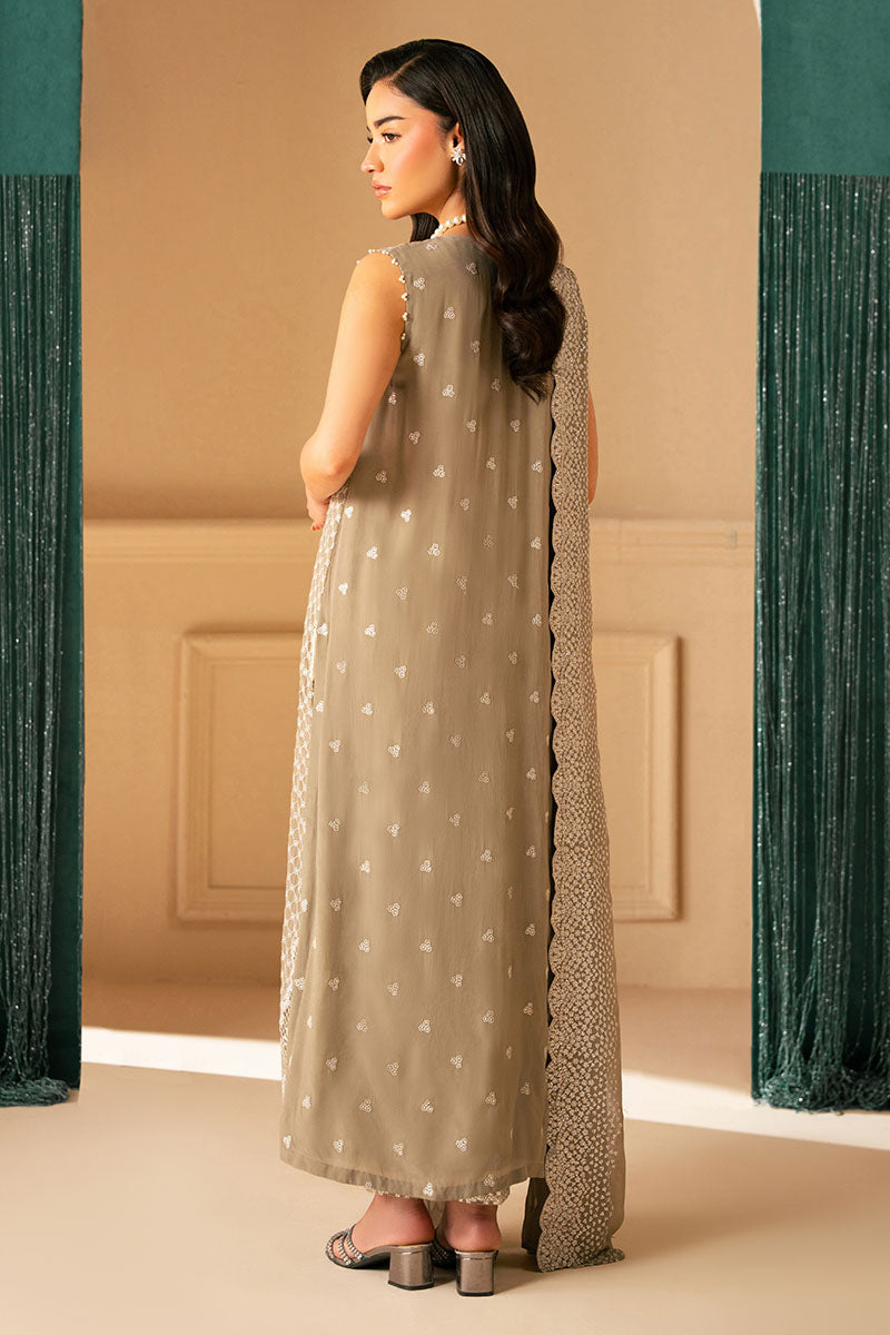 FEATHER GREY-4 PIECE EMBROIDERED CHIFFON SUIT
