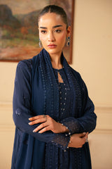 INDIGO BLUE-4 PIECE EMBROIDERED CHIFFON SUIT