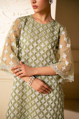 MINTED SAGE-4 PIECE EMBROIDERED ORGANZA SUIT