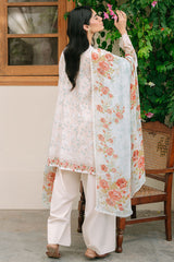 CREAMY SPLASH-3PC PRINTED CAMBRIC SUIT