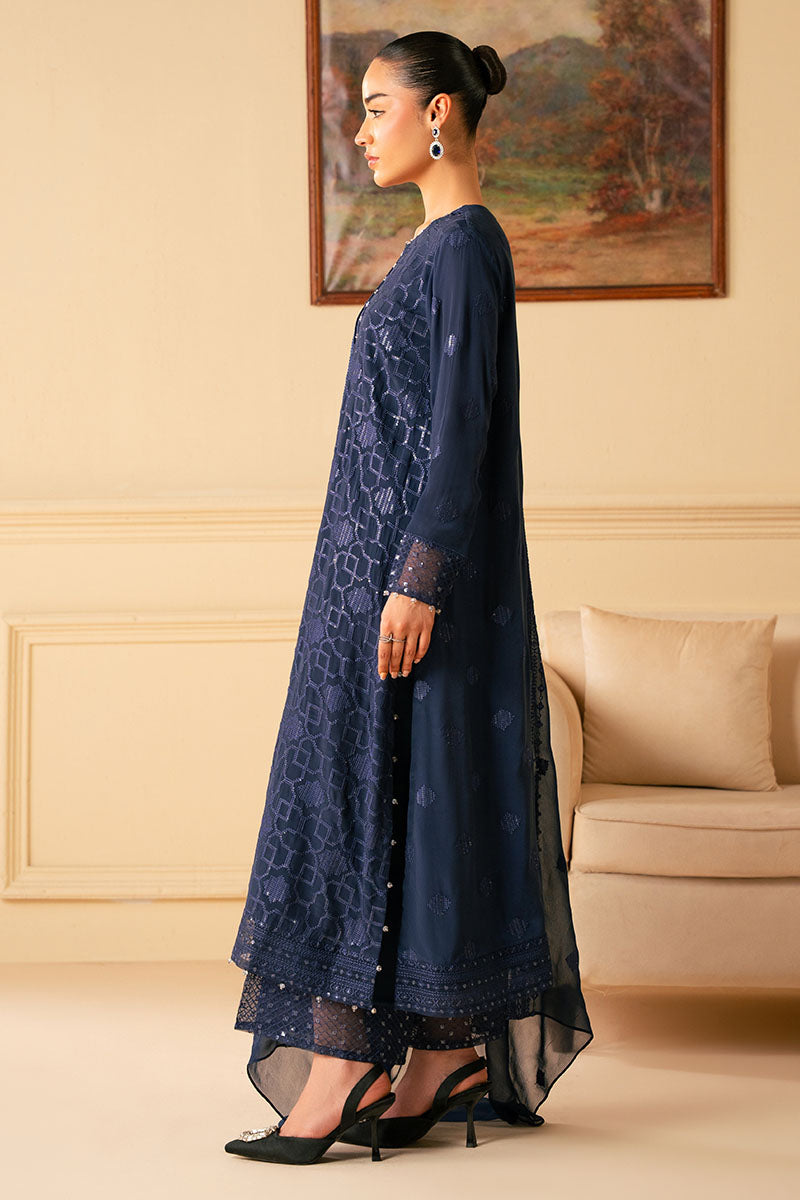INDIGO BLUE-4 PIECE EMBROIDERED CHIFFON SUIT