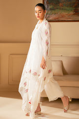 WHITE WHISPER-4 PIECE EMBROIDERED CHIFFON SUIT