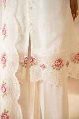 WHITE WHISPER-4 PIECE EMBROIDERED CHIFFON SUIT