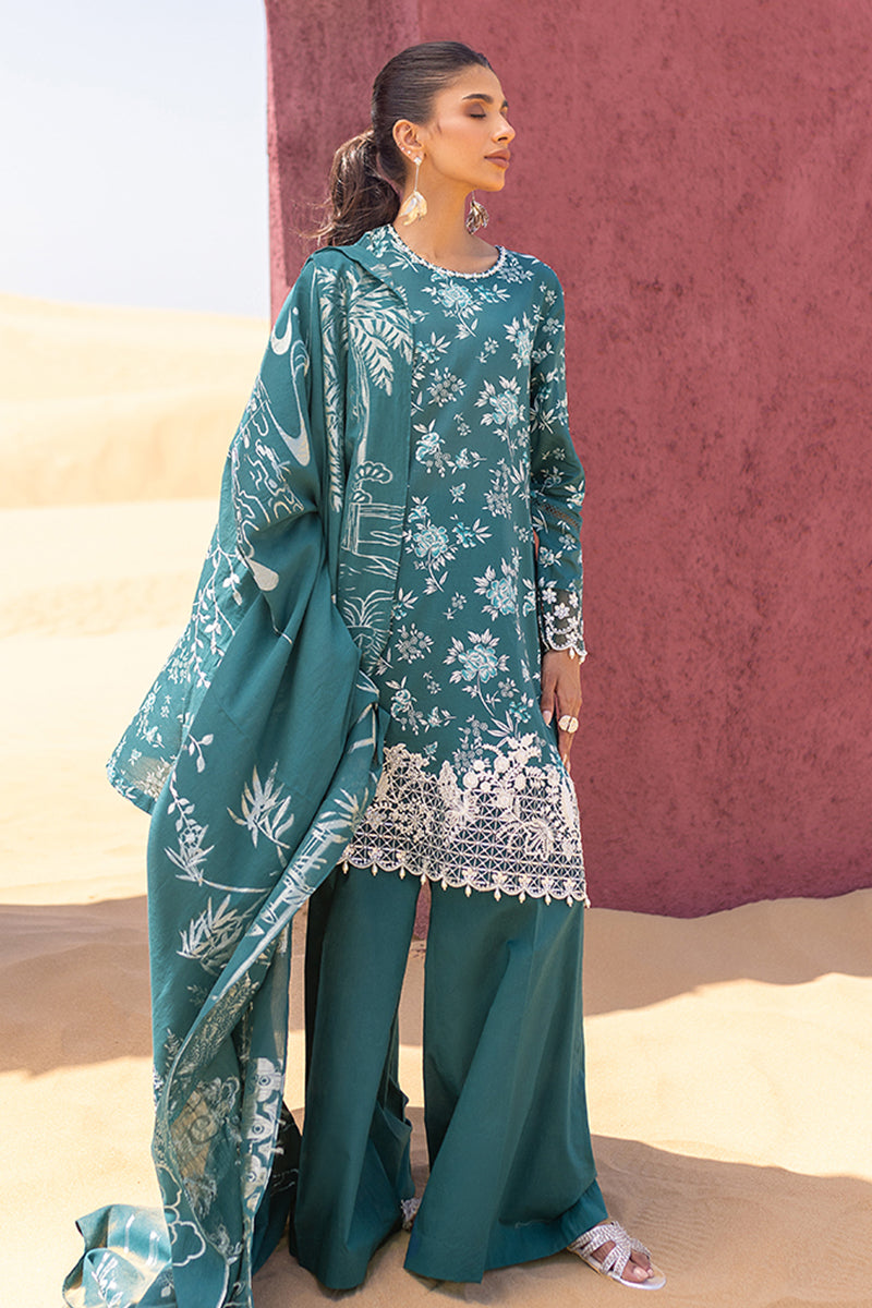 TEAL SERENITY-3 PIECE PRINTED LAWN SUIT