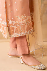 CORAL CASCADE-4 PIECE EMBROIDERED ORGANZA SUIT