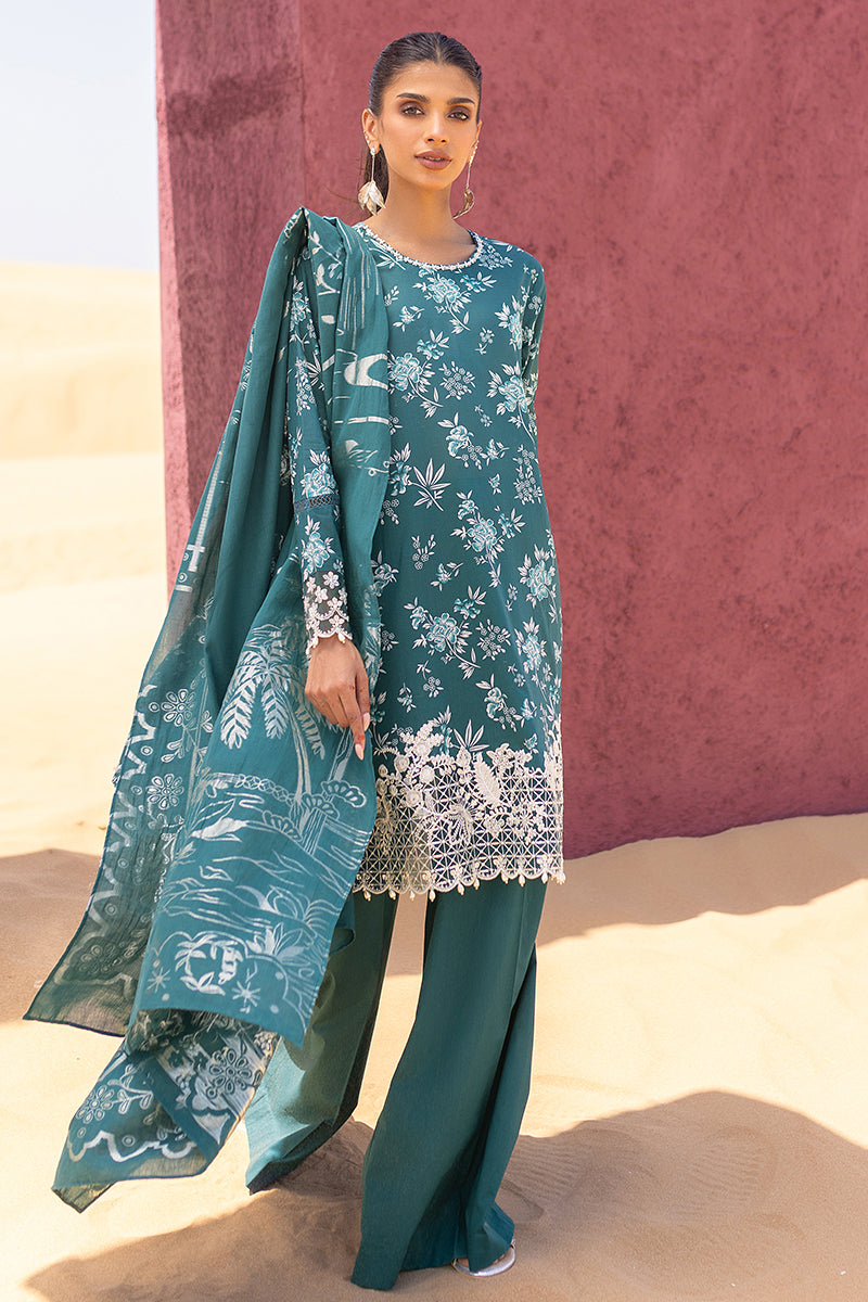 TEAL SERENITY-3 PIECE PRINTED LAWN SUIT