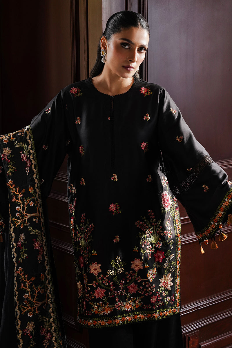 RAVEN BLOSSOM-3PC SATIN EMBROIDERED SUIT