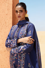 SAPPHIRE BLUE-3 PIECE EMBROIDERED LAWN SUIT