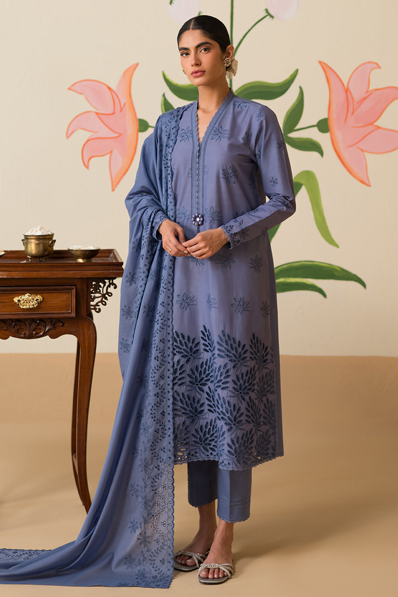 BLUE FERN-3 PIECE CHIKANKARI SUIT