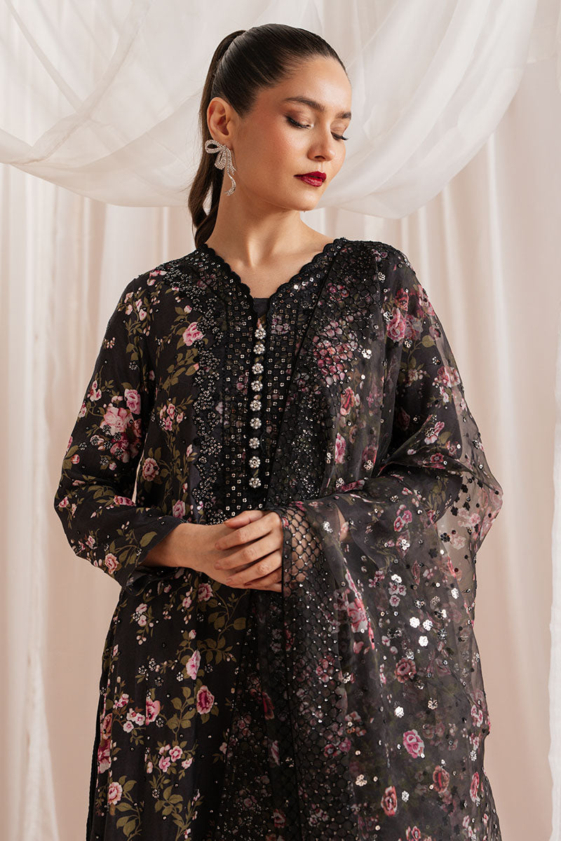 GRAPHITE GLOW-3 PIECE EMBROIDERED SILK SUIT