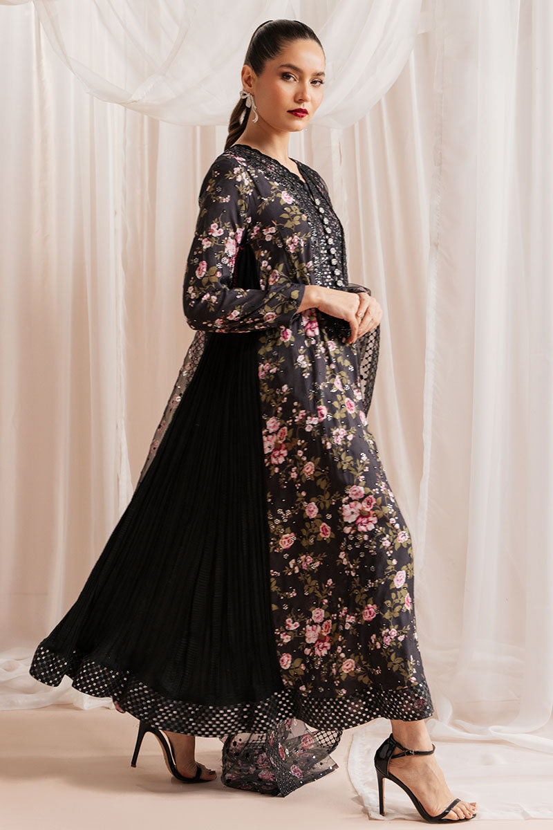 GRAPHITE GLOW-3 PIECE EMBROIDERED SILK SUIT