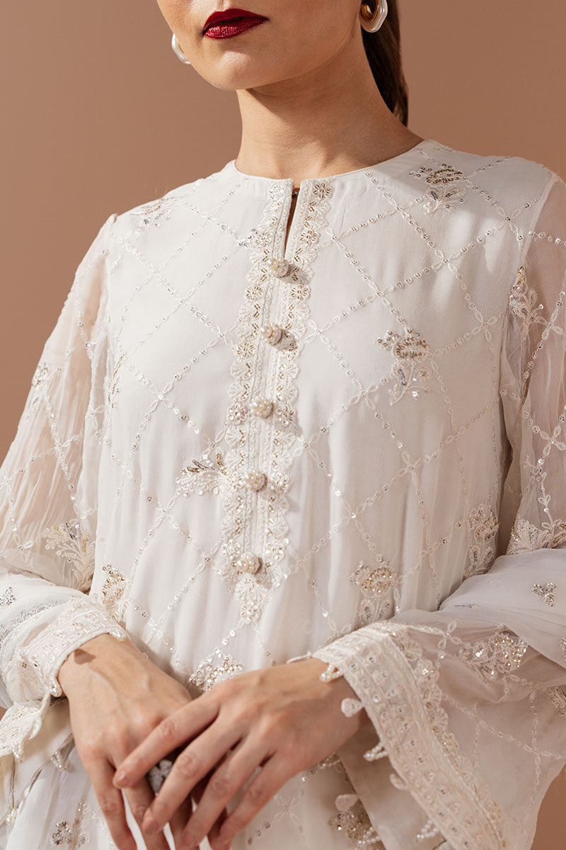 ANTIQUE WHITE-4 PIECE EMBROIDERED CHIFFON SUIT