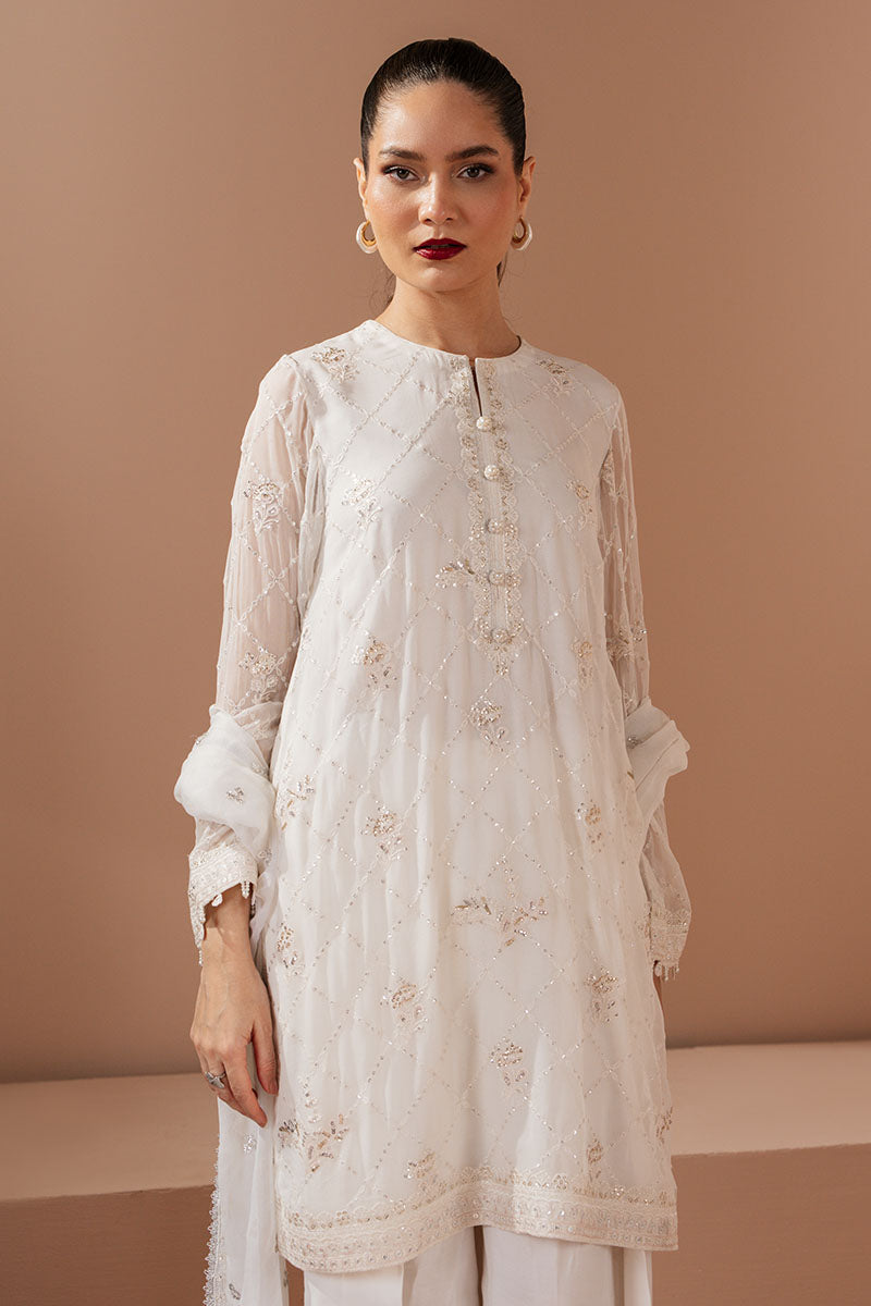 ANTIQUE WHITE-4 PIECE EMBROIDERED CHIFFON SUIT