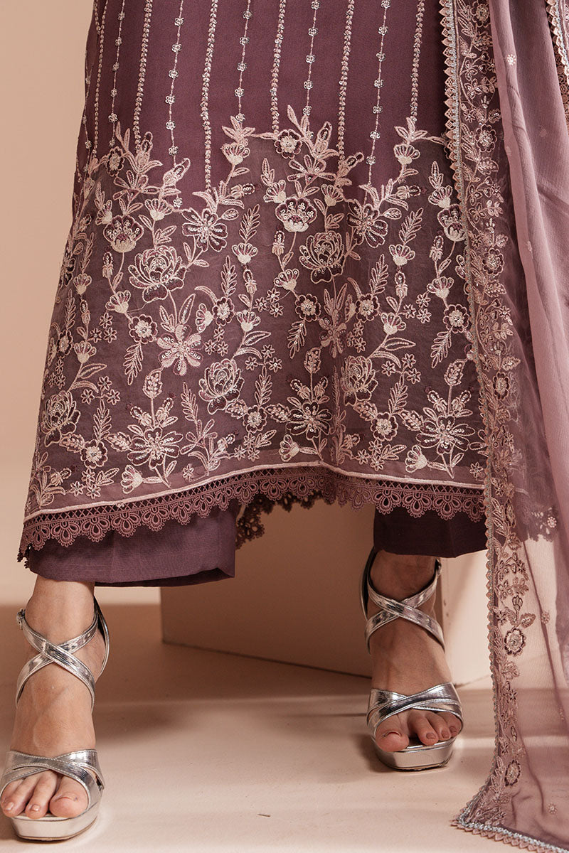 VIOLET HAZE-4 PIECE EMBROIDERED CHIFFON SUIT