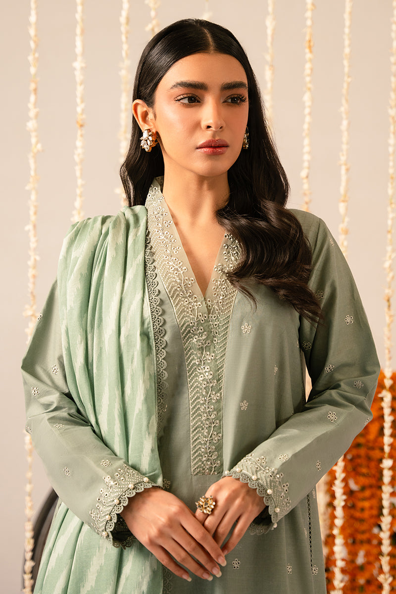 SAGE GREEN-3 PIECE EMBROIDERED LAWN SUIT