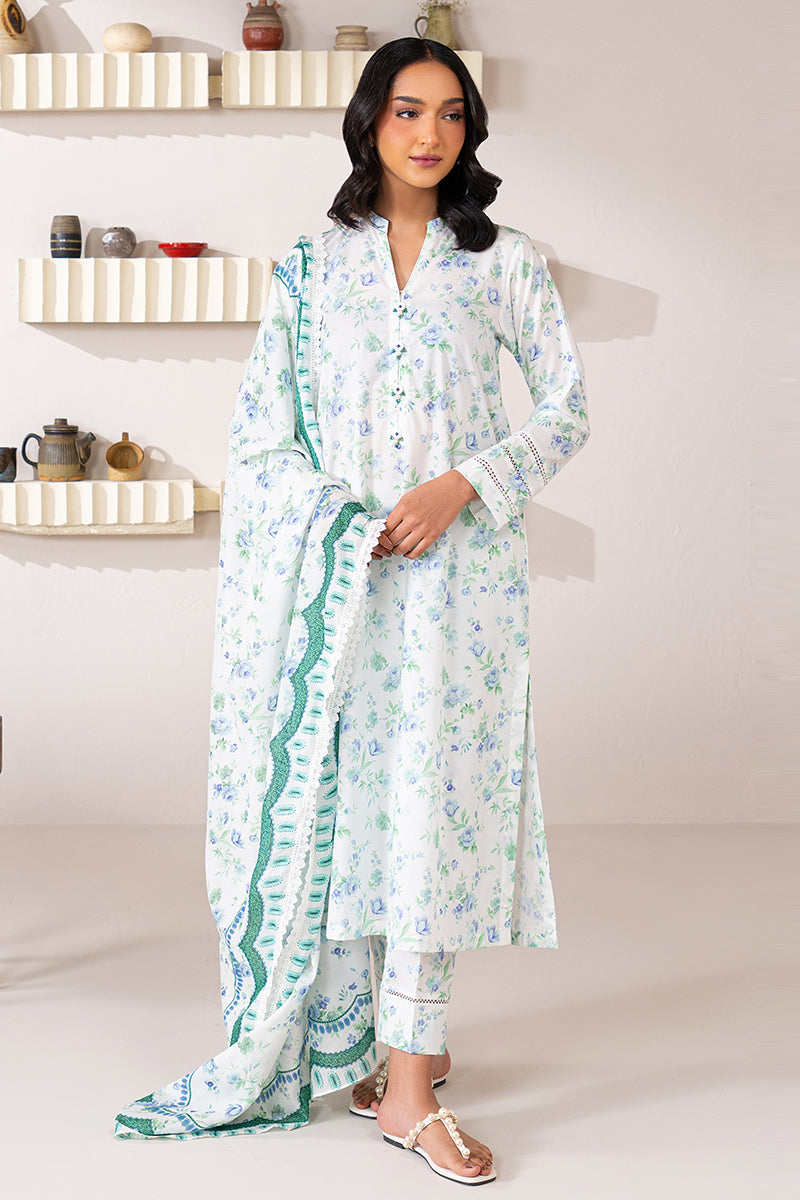 MAJESTIC WHITE-3 PIECE PRINTED LAWN SUIT