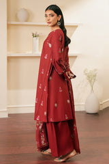 SYLVAN RED-3 PIECE EMBROIDERED CAMBRIC SUIT