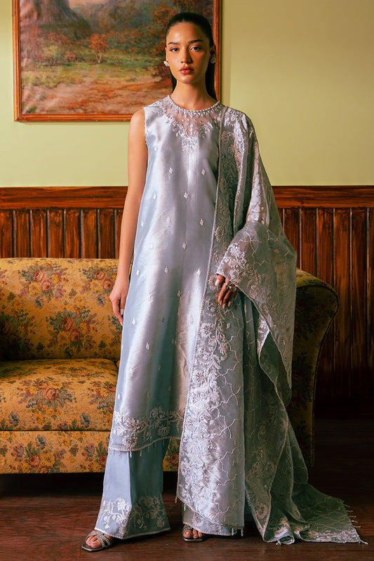 HAZY BLUE-4 PIECE EMBROIDERED ZARI SUIT