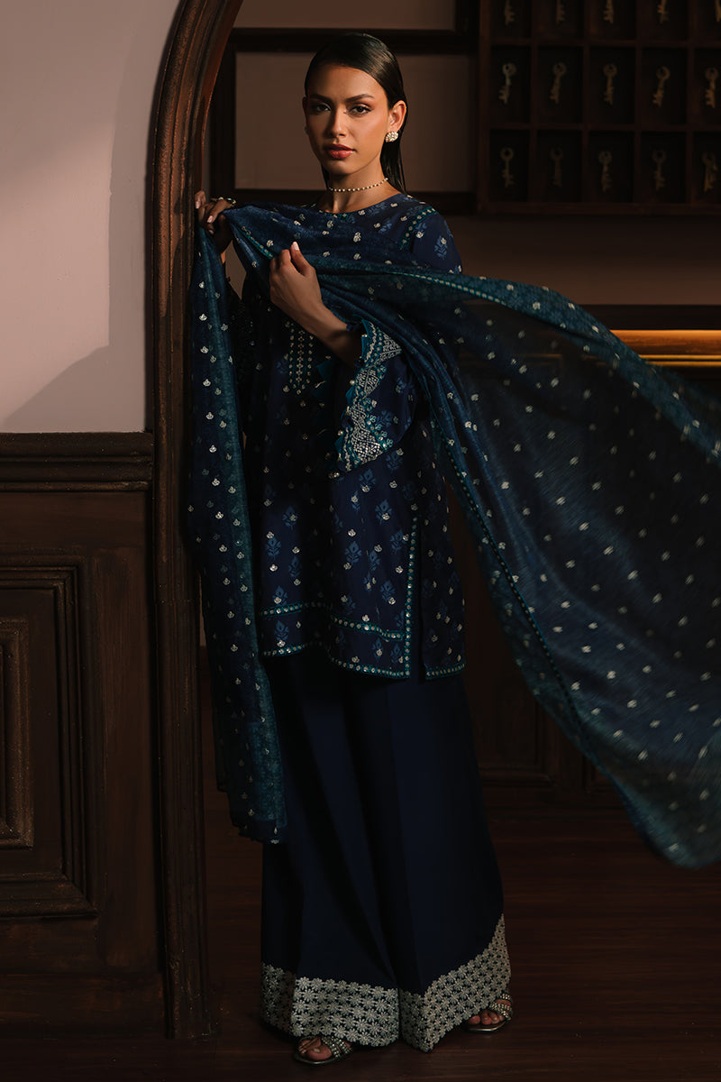 AZURE ELEGANCE-3PC SILK EMBROIDERED SUIT