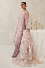 MAUVE SOMBER-4 PIECE EMBROIDERED ORGANZA SUIT